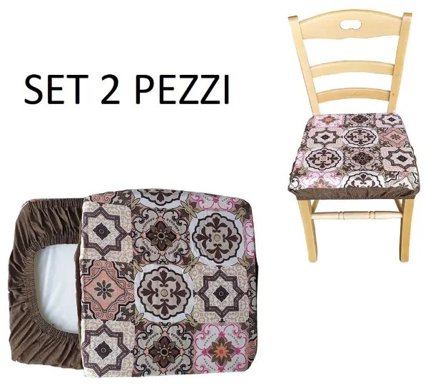 Cuscino da sedia imbottito coprisedia mollettone con fascia elastica fantasia maiolica SET 2 Pezzi