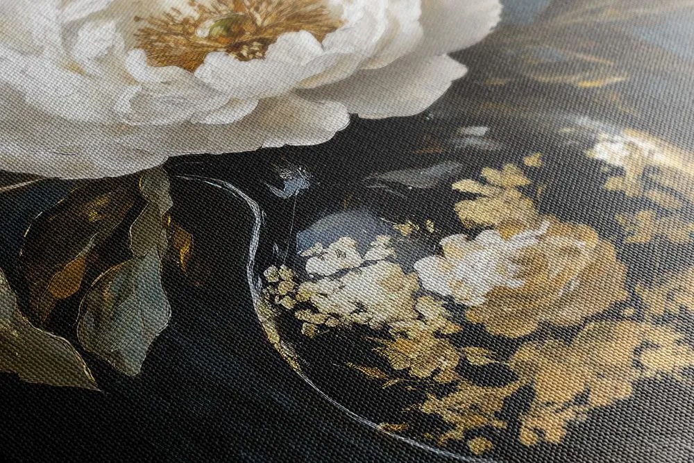 Stampa su tela – Imitazione di pittura a olio di fiore nel vaso