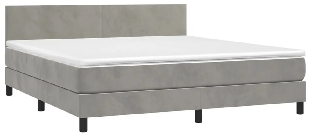 Letto a molle materasso e led grigio chiaro 160x200 cm velluto