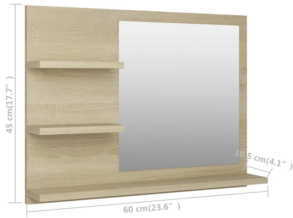 Specchio da Bagno Rovere Sonoma 60x10,5x45 cm Legno Multistrato