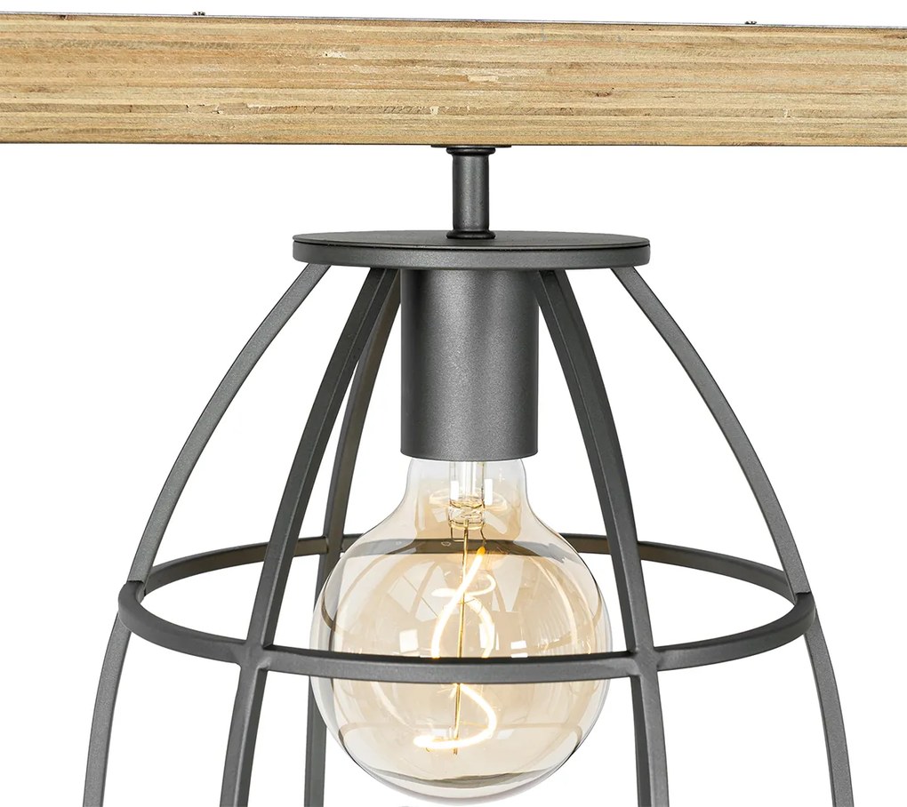 Lampada a sospensione industriale in legno con grigio scuro 3 luci - Arthur