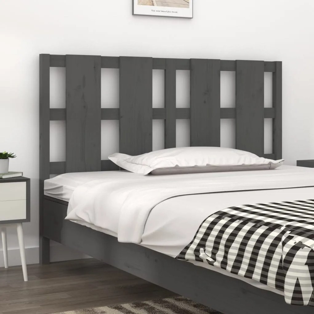 Testiera Per Letto Grigia 125,5x4x100 Cm Legno Massello Di Pino /