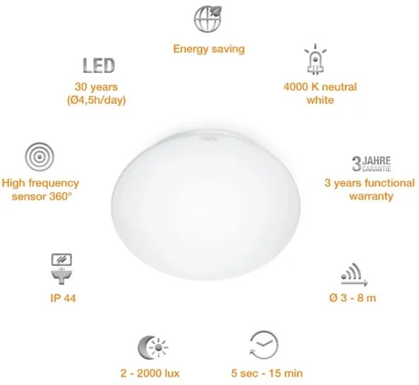 STEINEL 008383 - Lampada LED da bagno con sensore RS16LED LED/9,5W/230V