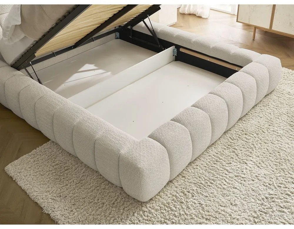 Letto matrimoniale imbottito beige contenitore e rete inclusi 180x200 cm Mont Blanc - Bobochic Paris