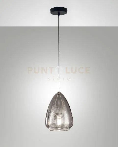 Britton lampadario a sospensione in vetro fume'  d.22cm 1 luce atta...