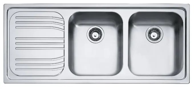 Lavello 2 vasche con gocciolatoio a sinistra FRANKE Radar RRX 621 inox L 50 x L 116 cm argento