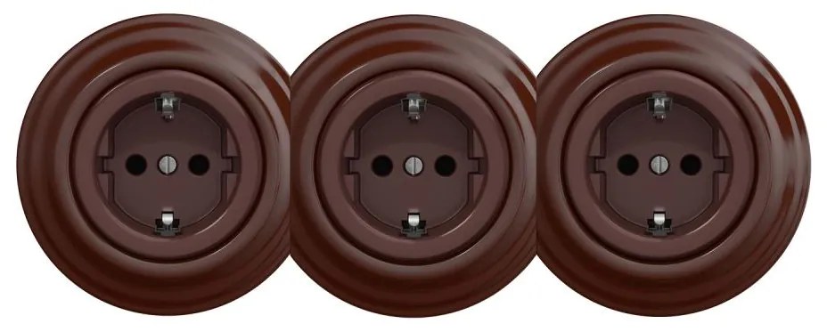 Kliklap - Presa a muro tripla in stile retrò con placca SCHUKO 230 V, marrone