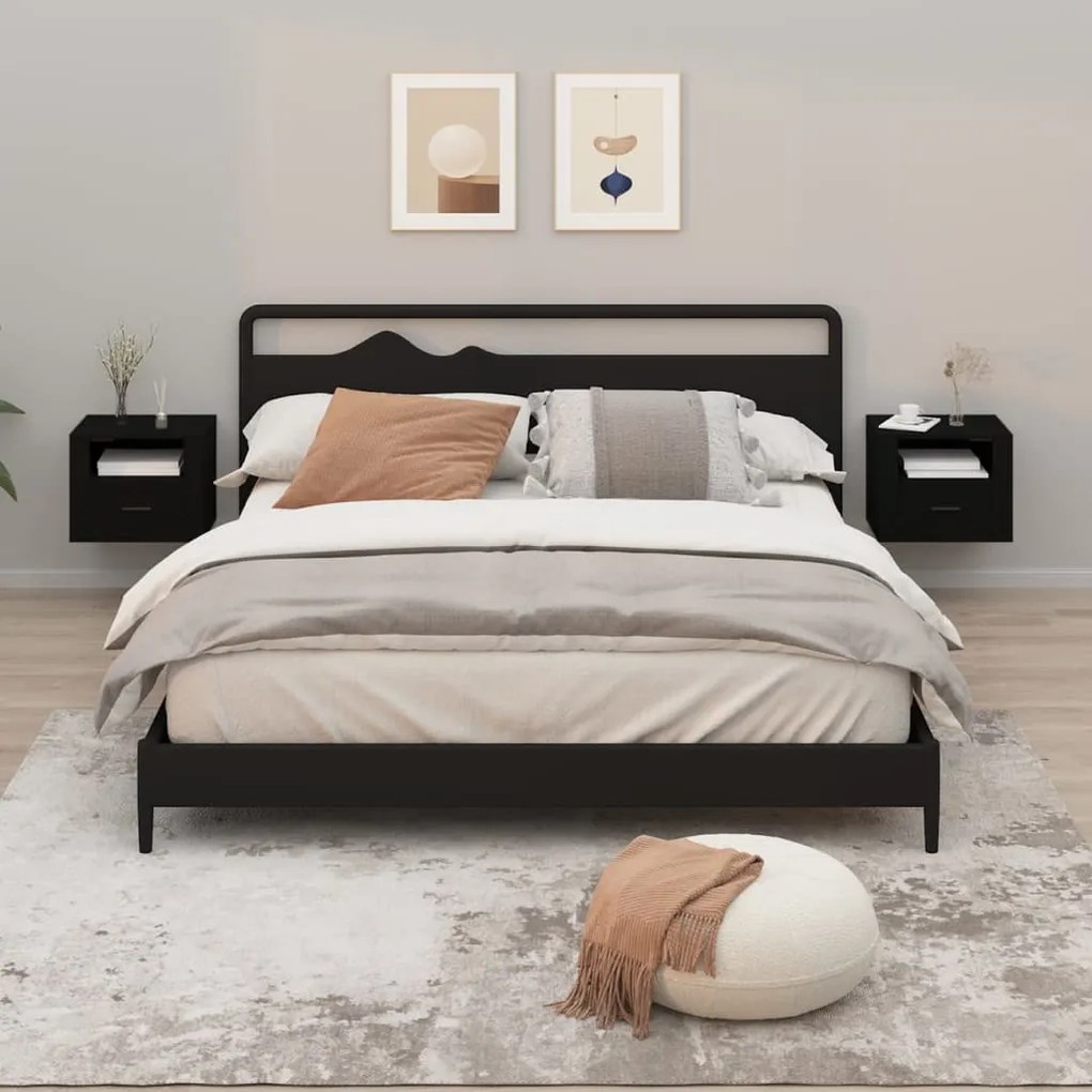 Comodini A Muro 2 Pz Nero 50x36x40 Cm /