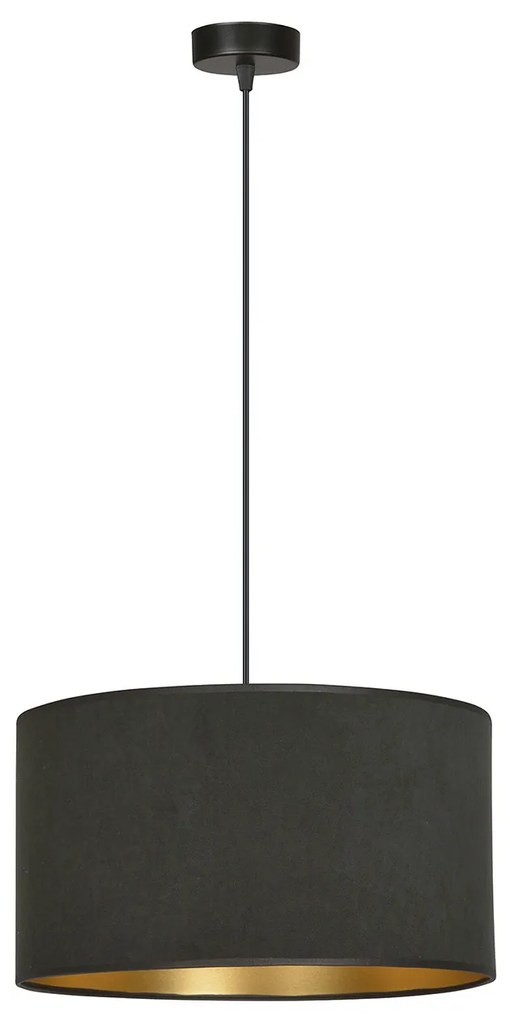 Sospensione 1 Luce Ganesha In Acciaio Nero E Paralume In Tessuto Nero