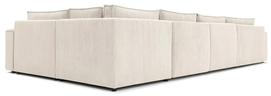 Divano angolare in velluto a coste color crema, angolo destro Nihad modular - Bobochic Paris