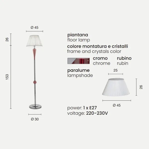 Piantana PAGANINI in vetro lavorato a mano Rubino H179 cm