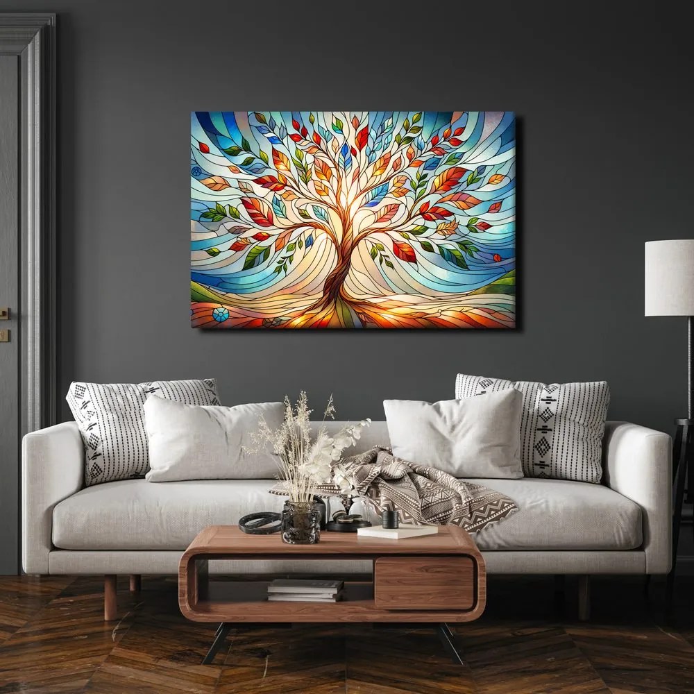 Quadro su tela – Albero della vita in vetrata colorata
