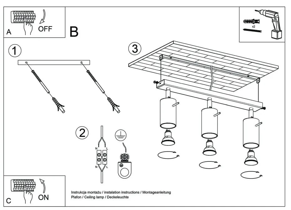 Plafoniera bianca Etna - Sollux