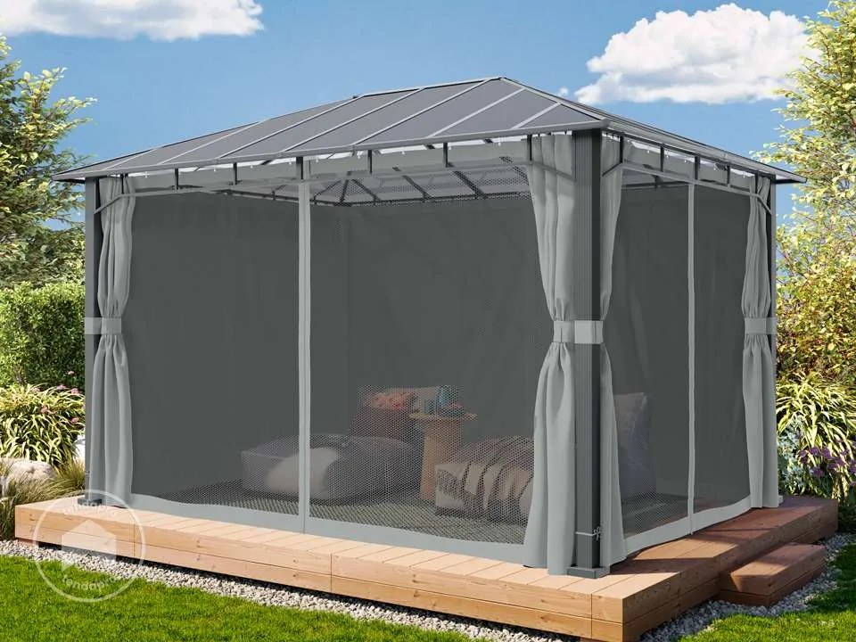 TOOLPORT Gazebo da giardino 3x4m, Hardtop, 4 teli laterali, mid grey - (300675)