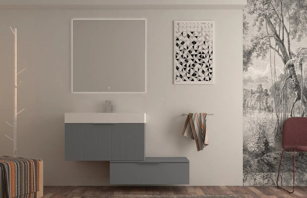 Armadietto bagno a terra Modula BADEN HAUS 1 cassetto P 45 x L 90 x H 27 cm grigio nuvola