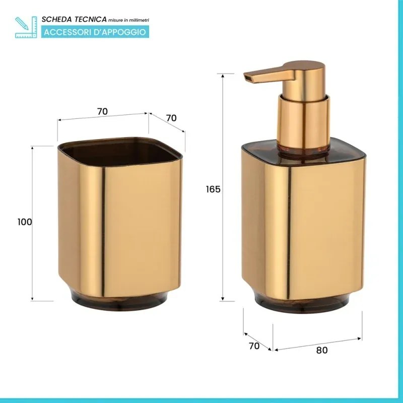 Set accessori bagno con dispenser e porta spazzolino color oro satinato e nero Lumina