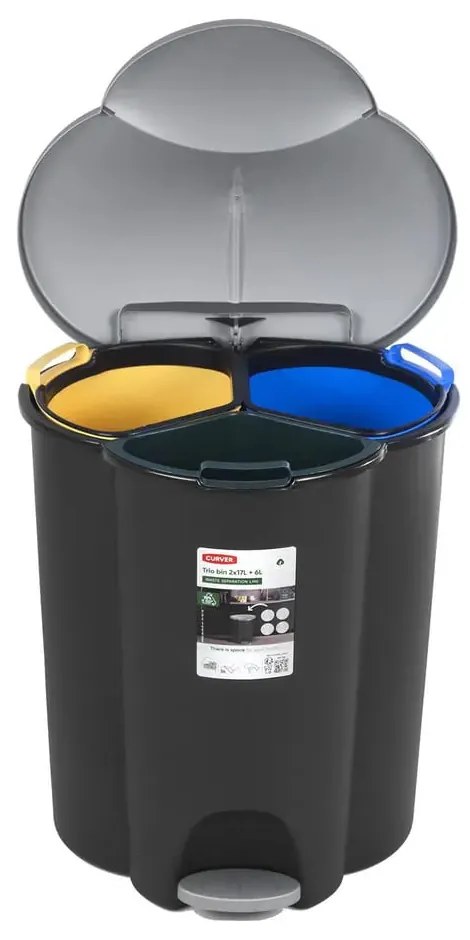 Contenitore in plastica per rifiuti differenziati/pedali 17+17+6 l Trio - Curver