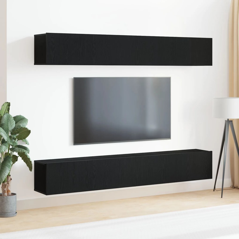 Set di mobili per tv a parete in 4 pezzi di in legno ingegnerizzato nero rovere