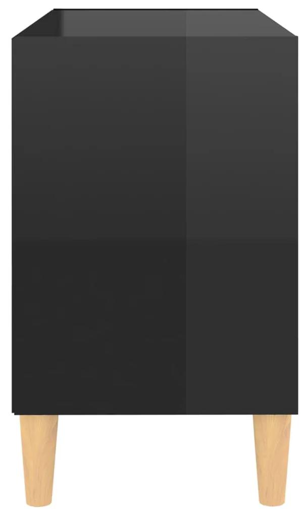 Mobile tv con gambe in legno massello nero lucido 69,5x30x50 cm