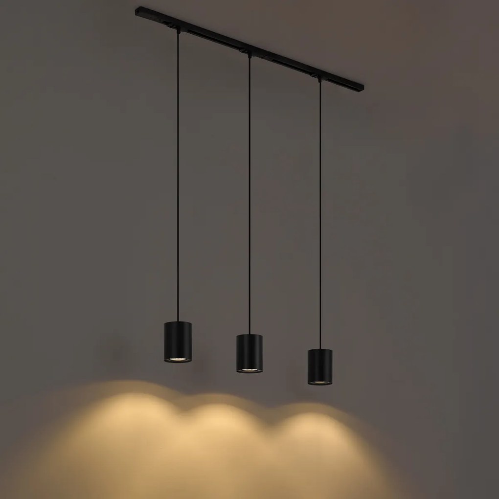 Sistema di illuminazione a binario moderno con 3 luci a sospensione nero 1 fase - Iconic Holt