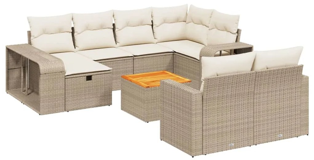 Set divani da giardino 11 pz con cuscini beige in polyrattan