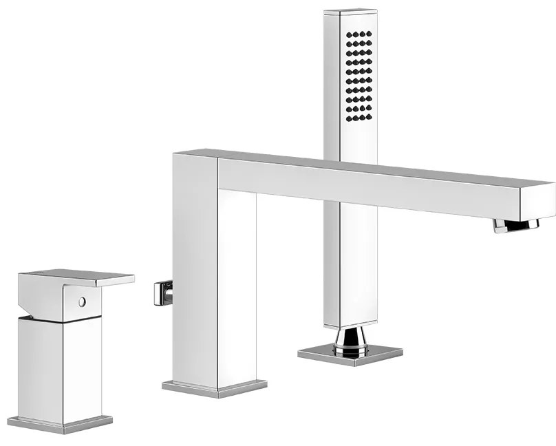 Gruppo bordo vasca 3 fori con bocca di erogazione deviatore flessibile e doccetta cromo rettangolo 20037 gessi