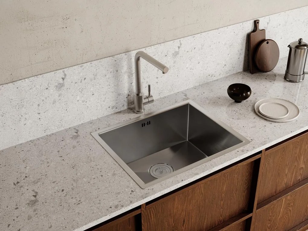 Set lavandino 55 x 45 cm SOELA + rubinetto ROFILA in Acciaio inossidabile Grigio