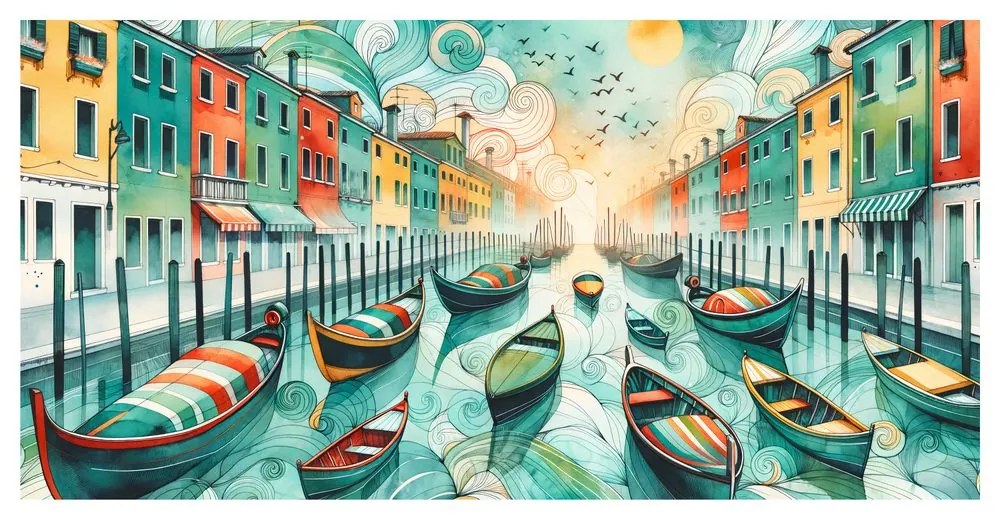 Quadro su tela – Canale veneziano pieno di vita e colori
