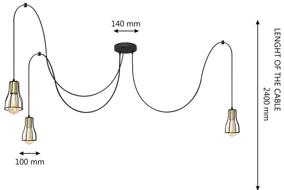 Lampadario a sospensione con filo TUBE LONG 3xE27/15W/230V nero/oro
