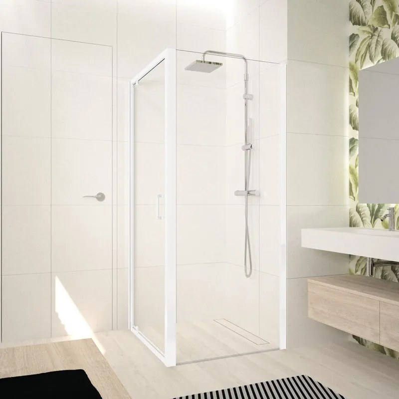 Lato fisso per box doccia OCEAN L 90 x H 195cm, Sp. 4 mm vetro vetro senza finitura / trasparente profilo in alluminio bianco laccato