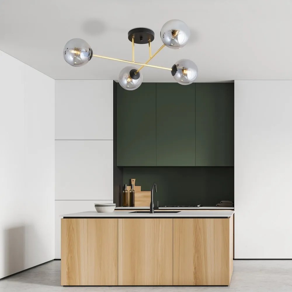 Lampadario da Soffitto MAGNUM 4 in Acciaio e Vetro 4xE14 Colore del corpo Nero e Grafite