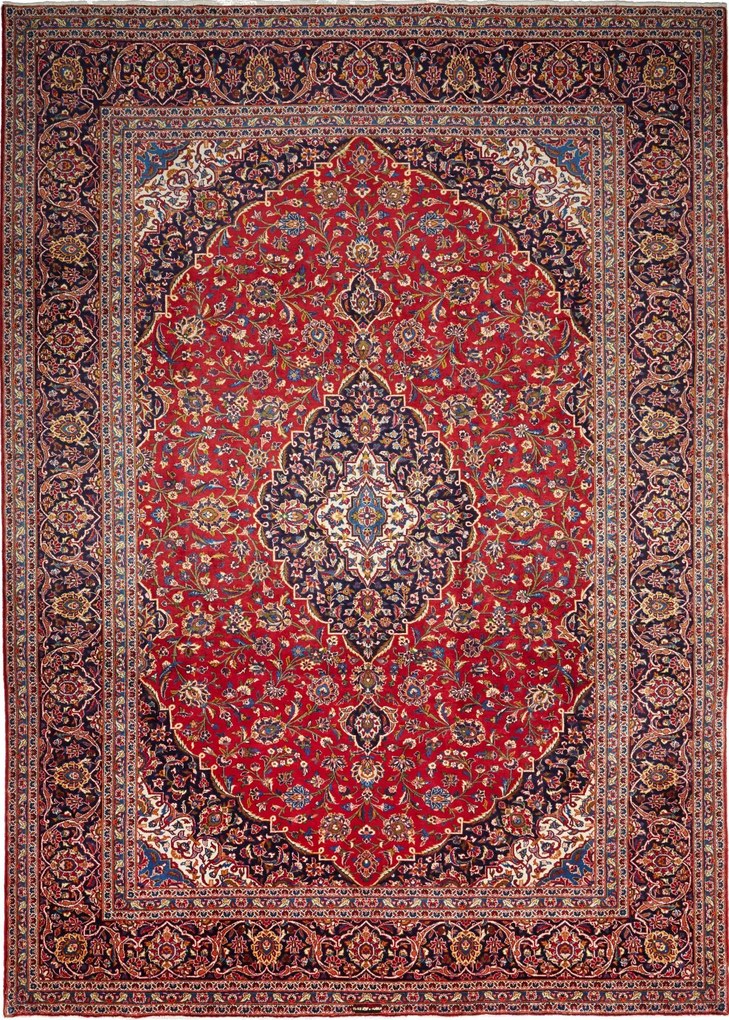 Kashan Tappeto 360x260 Rosso (Iran) Annodato A Mano