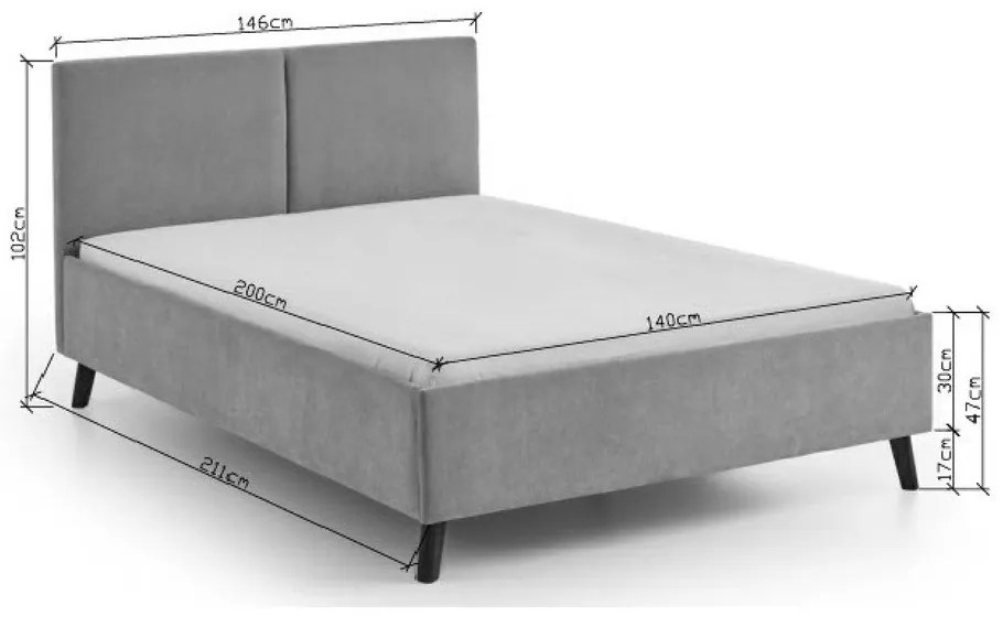 Letto matrimoniale imbottito grigio con rete inclusa 140x200 cm Piano – Meise Möbel