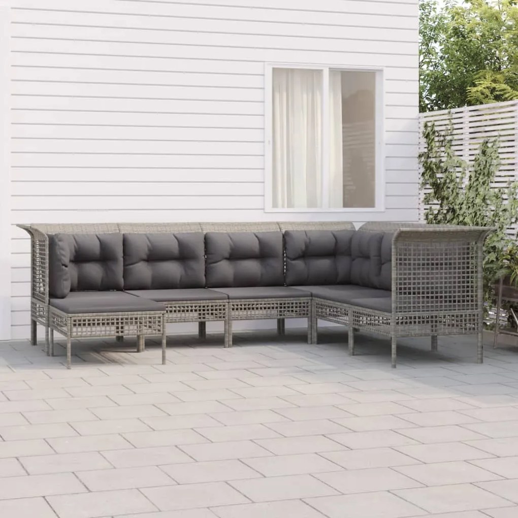 Set divani da giardino 7 pz con cuscini in polyrattan grigio