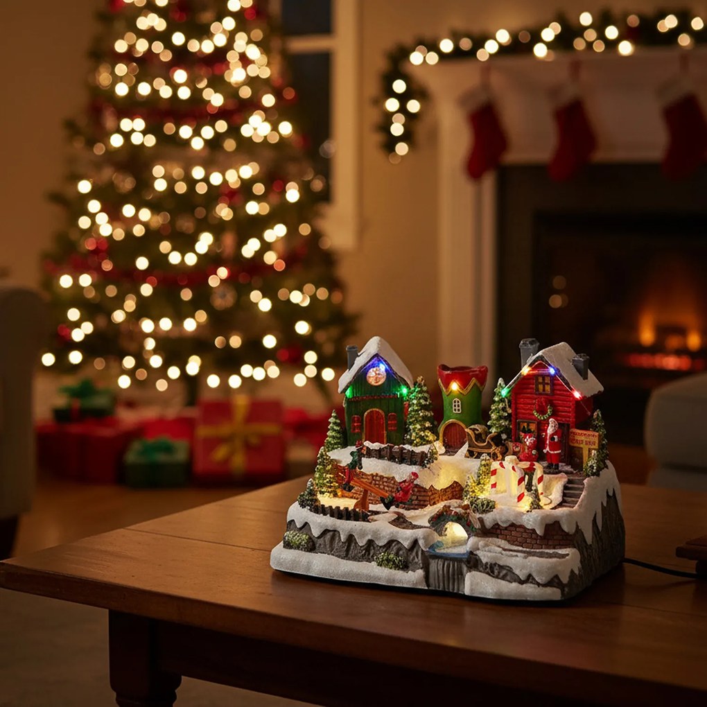 Villaggio di Natale con elfi e 13 luci led