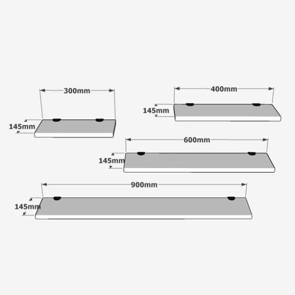 Set 4 Mensole A Parete Nere Spessore 18 mm Flying