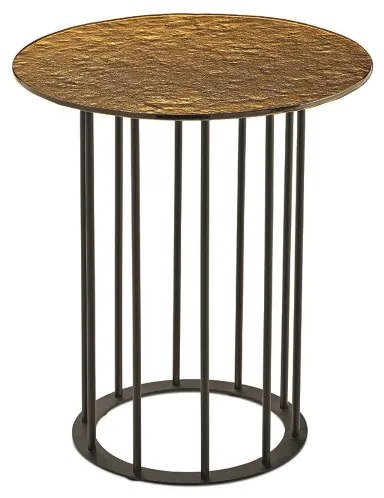 Tavolino tondo D45 cm con base in metallo Nero e piano in vetro martellato Ambra MUTE