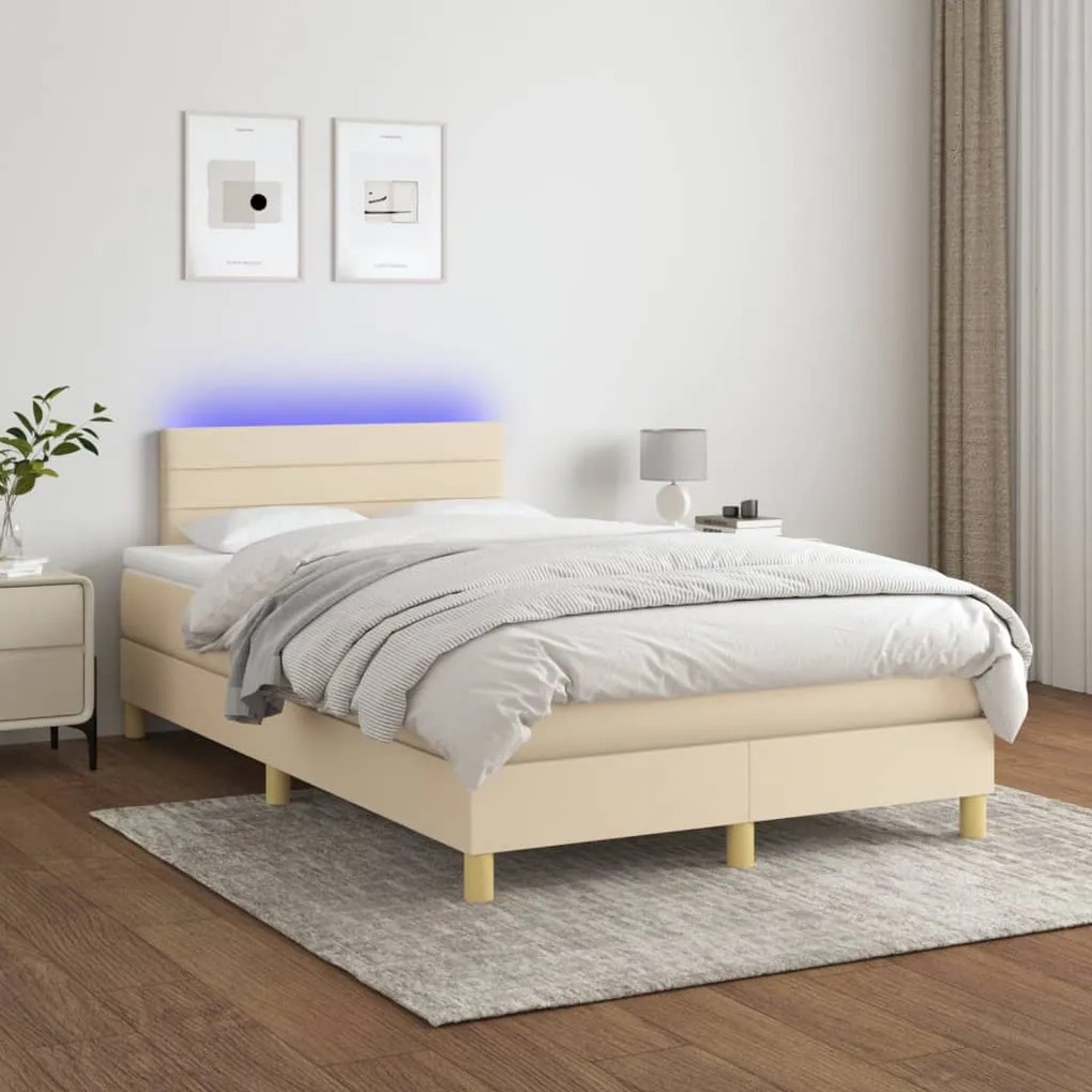 Letto A Molle Con Materasso E Led Crema 120x200cm İn Tessuto /