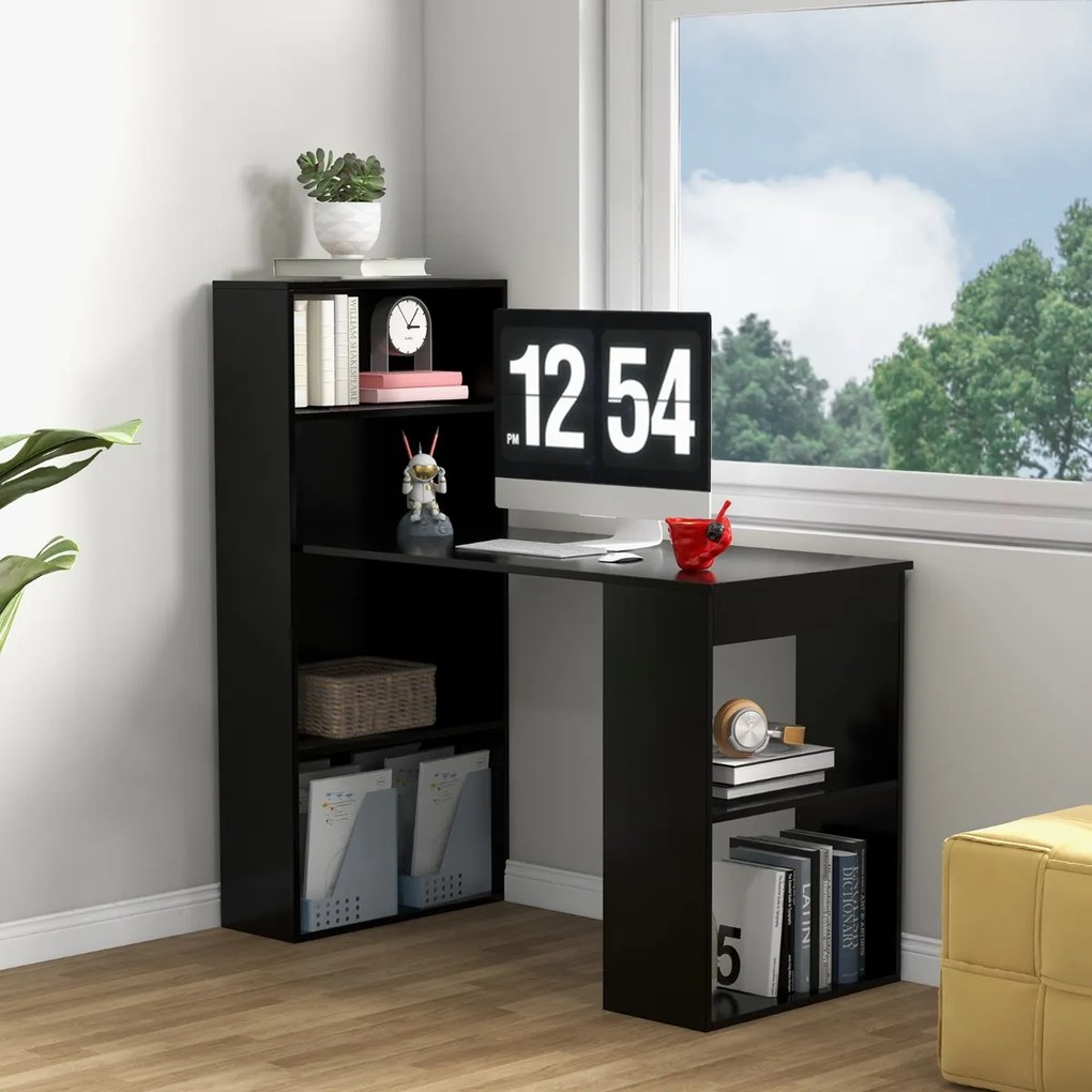 Costway Scrivania per computer da 122cm con libreria, Postazione di studio moderna compatta con 6 ripiani