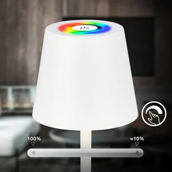 Briloner 7517016 - Lampada da tavolo LED RGB dimmerabile CILANO 3W/5V IP44 2000 mAh bianca