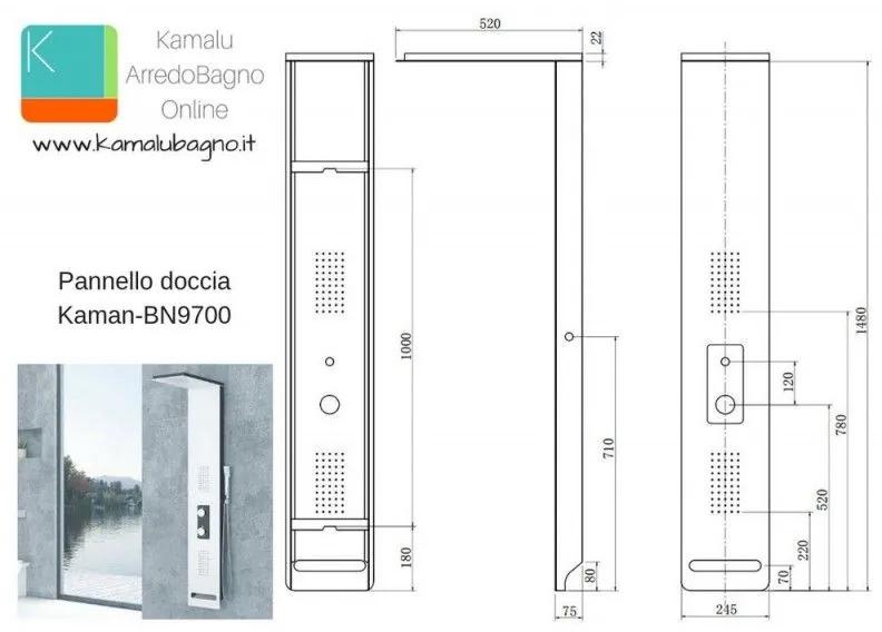 Kamalu - pannello doccia idromassaggio colore bianco e nero modello kaman-bn9700