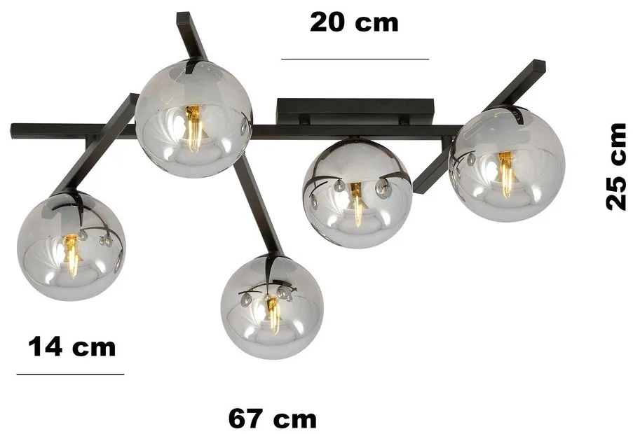 Lampadario da Soffitto in Acciaio e Vetro SMART 5 Nero 5xE14