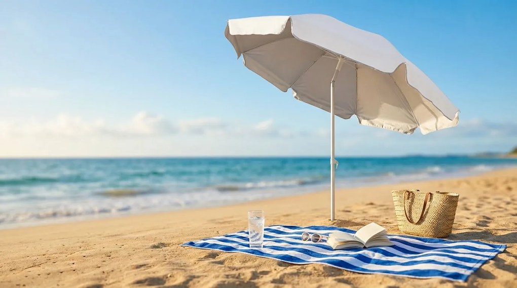 Ombrellone da spiaggia in alluminio colore bianco