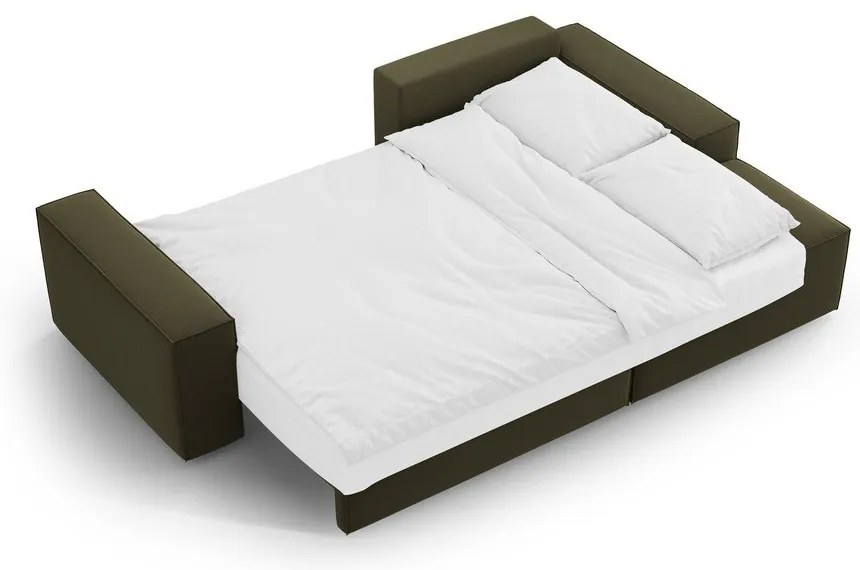 Divano angolare verde allungabile/con contenitore (con penisola a destra/con chaise lounge) con rivestimento in velluto Jodie – Micadoni