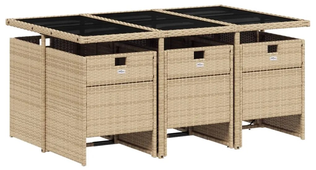 Set pranzo da giardino 7 pz con cuscini beige misto polyrattan