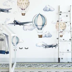 Autoadesivi da parete - Aerei e palloncini ad acquerello | Inspio