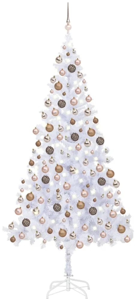 Albero di Natale Preilluminato con Palline 180-210 cm 564-910 Rami, Albero di Natale Preilluminato Palline Bianco 210 cm 910 Rami III