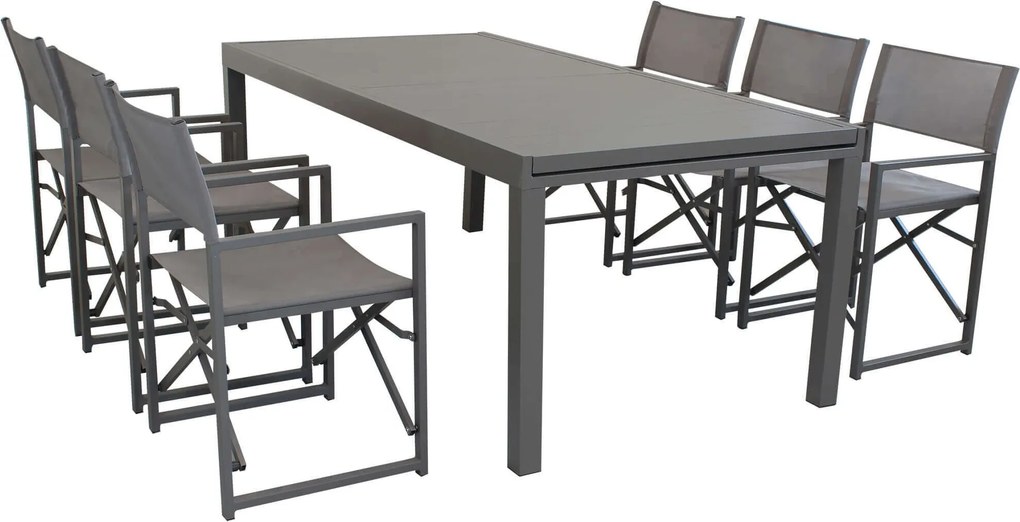 DEXTER - set tavolo in alluminio cm 200/300 x 100 x 74 h con 6 poltrone Carpenter