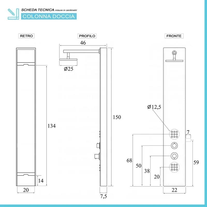 Pannello doccia in acciaio inox effetto pietra con soffione slim nero opaco