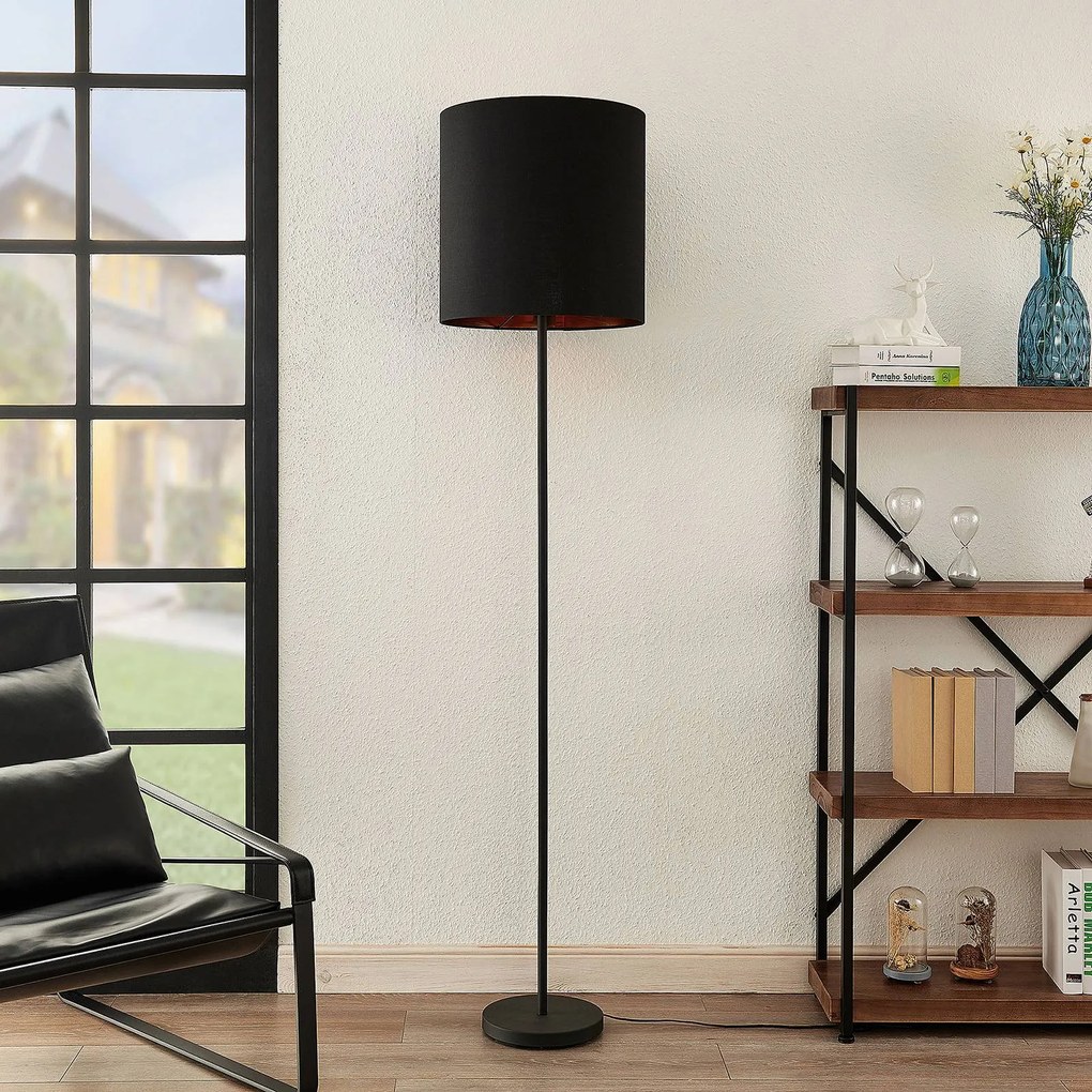 Lampada da terra Nymar Lindby, Nero, Soggiorno / Sala da pranzo, Tessuto / Stoffa / Seta, Moderno, Lampada da terra